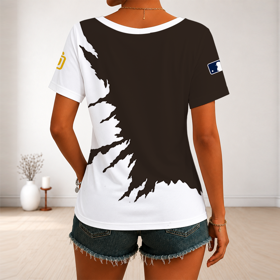 [HOMERUN DEAL] NEW CUSTOMIZED MLB18 SDP SAN DIEGO PADRES V-NECK FEMALE SHIRT