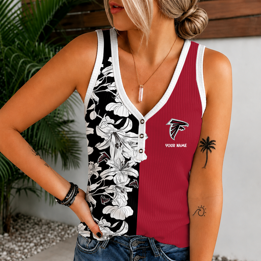 [TOUCHDOWN DEAL] NEW CUSTOMIZED NFL18 ATF ATLANTA FALCONS WOMEN'S V-NECK TANK TOP