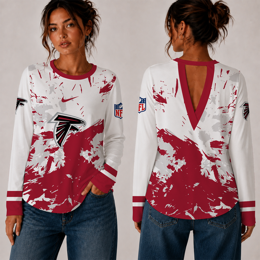 [TOUCHDOWN DEAL] NEW CUSTOMIZED NFL18 ATF ATLANTA FALCONS WOMEN'S BACK V-CUT LONG-SLEEVE SHIRT
