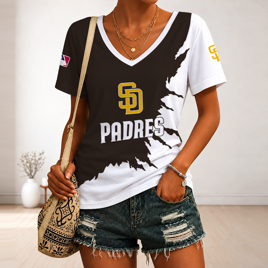 [HOMERUN DEAL] NEW CUSTOMIZED MLB18 SDP SAN DIEGO PADRES V-NECK FEMALE SHIRT