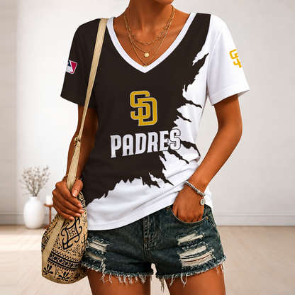 [HOMERUN DEAL] NEW CUSTOMIZED MLB18 SDP SAN DIEGO PADRES V-NECK FEMALE SHIRT