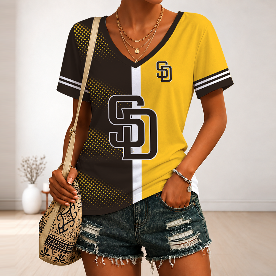 [HOMERUN DEAL] NEW CUSTOMIZED MLB18 SDP SAN DIEGO PADRES V-NECK FEMALE SHIRT