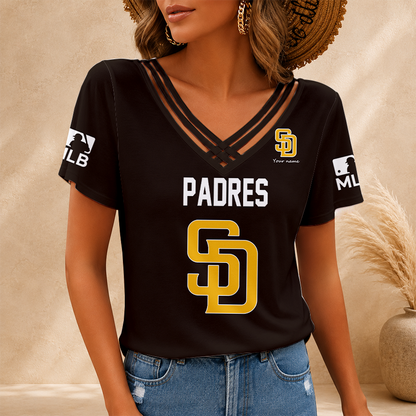 [HOMERUN DEAL] NEW CUSTOMIZED MLB18 SDP SAN DIEGO PADRES V-NECK SHIRT
