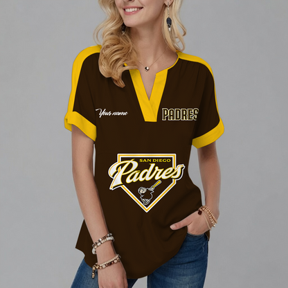 [HOMERUN DEAL] NEW CUSTOMIZED MLB18 SDP SAN DIEGO PADRES V-NECK FEMALE SHIRT