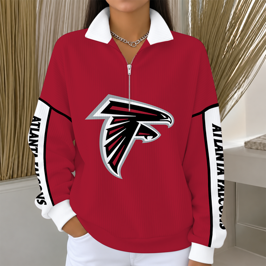 [TOUCHDOWN DEAL] NEW CUSTOMIZED NFL18 ATF ATLANTA FALCONS QUARTER ZIP RIBBED SWEATER