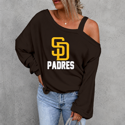 [HOMERUN DEAL] NEW CUSTOMIZED MLB18 SDP SAN DIEGO PADRES WOMEN'S OFF-SHOULDER LONG SLEEVE SHIRT