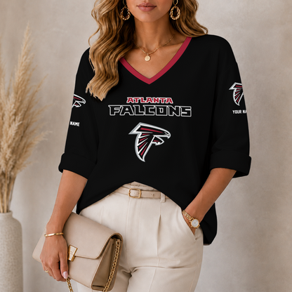 [SPECIAL OFFER] NEW CUSTOMIZED NFL18 ATF ATLANTA FALCONS WOMEN'S HEART V-NECK LONG SLEEVE SHIRT