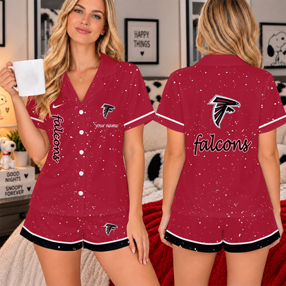 [TOUCHDOWN DEAL] NEW CUSTOMIZED NFL18 ATF THE FALCONS WOMEN'S V-NECK SHORT PAJAMAS SET