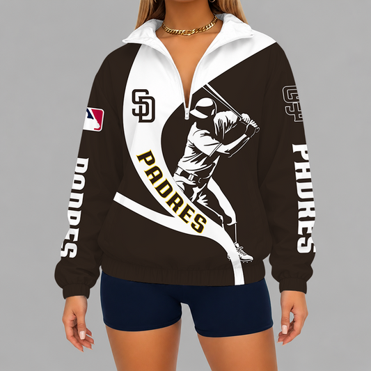 [HOMERUN DEAL] NEW CUSTOMIZED MLB18 SDP SAN DIEGO PADRES V-NECK ZIPPER SWEATSHIRT JACKET