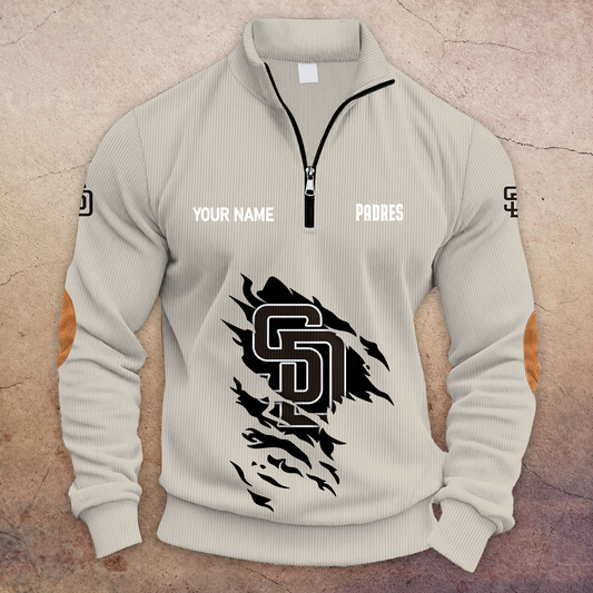 [HOMERUN DEAL] NEW CUSTOMIZED MLB18 SDP SAN DIEGO PADRES MULTICOLOR STRIPED QUATER ZIP SWEATSHIRT