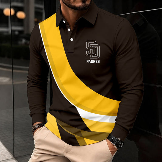 [HOMERUN DEAL] NEW CUSTOMIZED MLB18 SDP SAN DIEGO PADRES MEN'S LONG SLEEVE POLO