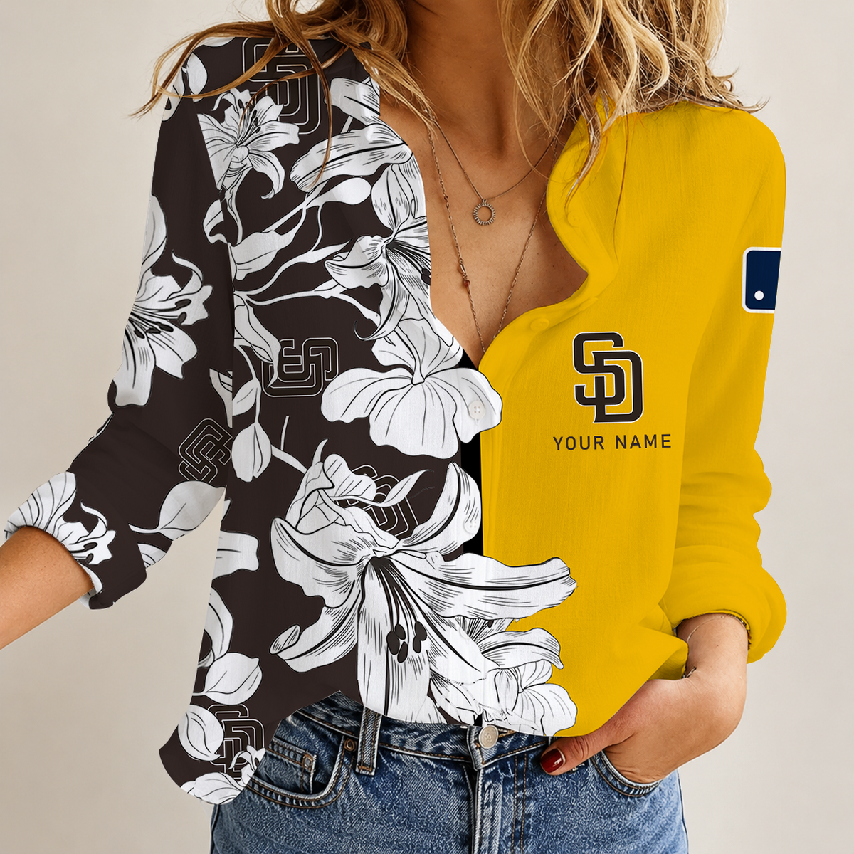 [HOMERUN DEAL] NEW CUSTOMIZED MLB18 SDP SAN DIEGO PADRES WOMEN CASUAL SHIRT