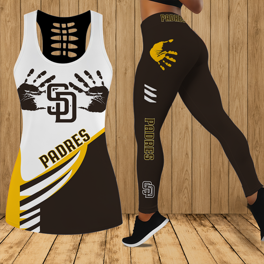 [HOMERUN DEAL] NEW CUSTOMIZED MLB18 SDP SAN DIEGO PADRES HOLLOW TANK TOP & LEGGINGS SET