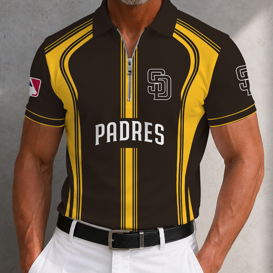 [HOMERUN DEAL] NEW CUSTOMIZED MLB18 SDP SAN DIEGO PADRES ZIP POLO SHIRT