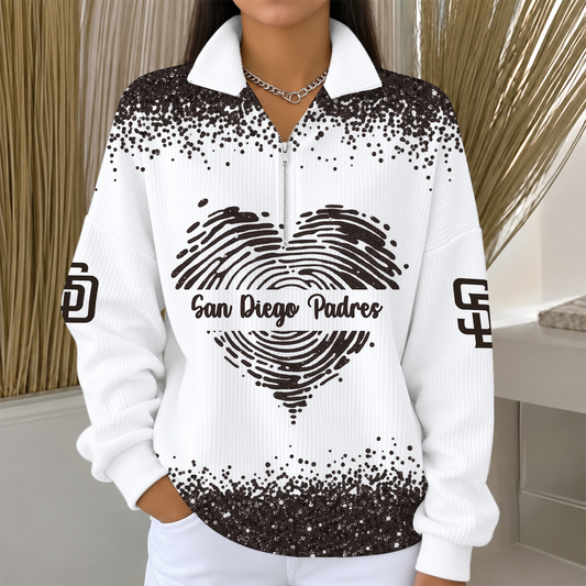 [HOMERUN DEAL] NEW CUSTOMIZED MLB18 SDP THE PADRES QUARTER ZIP RIBBED SWEATER