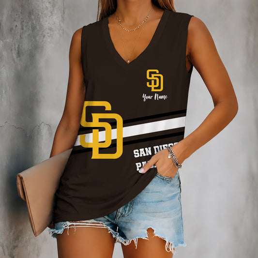 [HOMERUN DEAL] NEW CUSTOMIZED MLB18 SDP SAN DIEGO PADRES WOMEN'S V-NECK TANK TOP