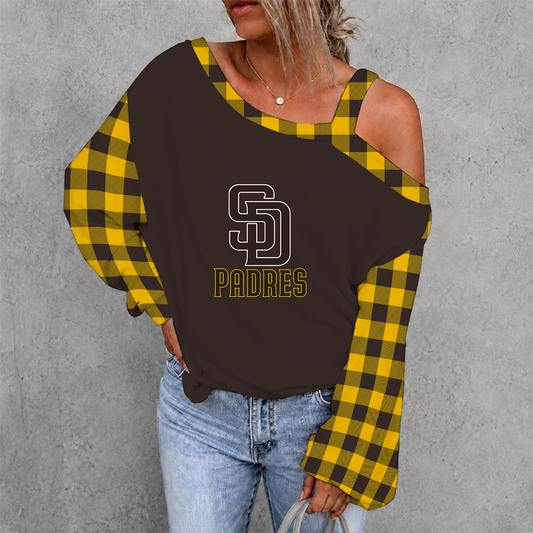 [HOMERUN DEAL] NEW CUSTOMIZED MLB18 SDP SAN DIEGO PADRES WOMEN'S OFF-SHOULDER LONG SLEEVE SHIRT