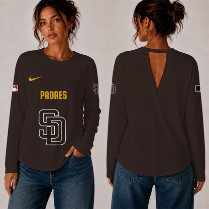 [HOMERUN DEAL] NEW CUSTOMIZED MLB18 SDP THE PADRES WOMEN'S BACK V-CUT LONG-SLEEVE SHIRT