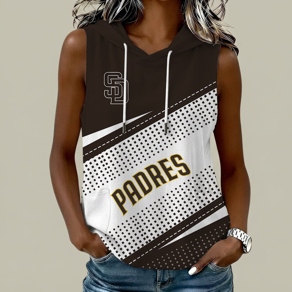 [HOMERUN DEAL] NEW CUSTOMIZED MLB18 SDP SAN DIEGO PADRES WOMEN'S SLEEVELESS HOODED POCKET TANK TOP