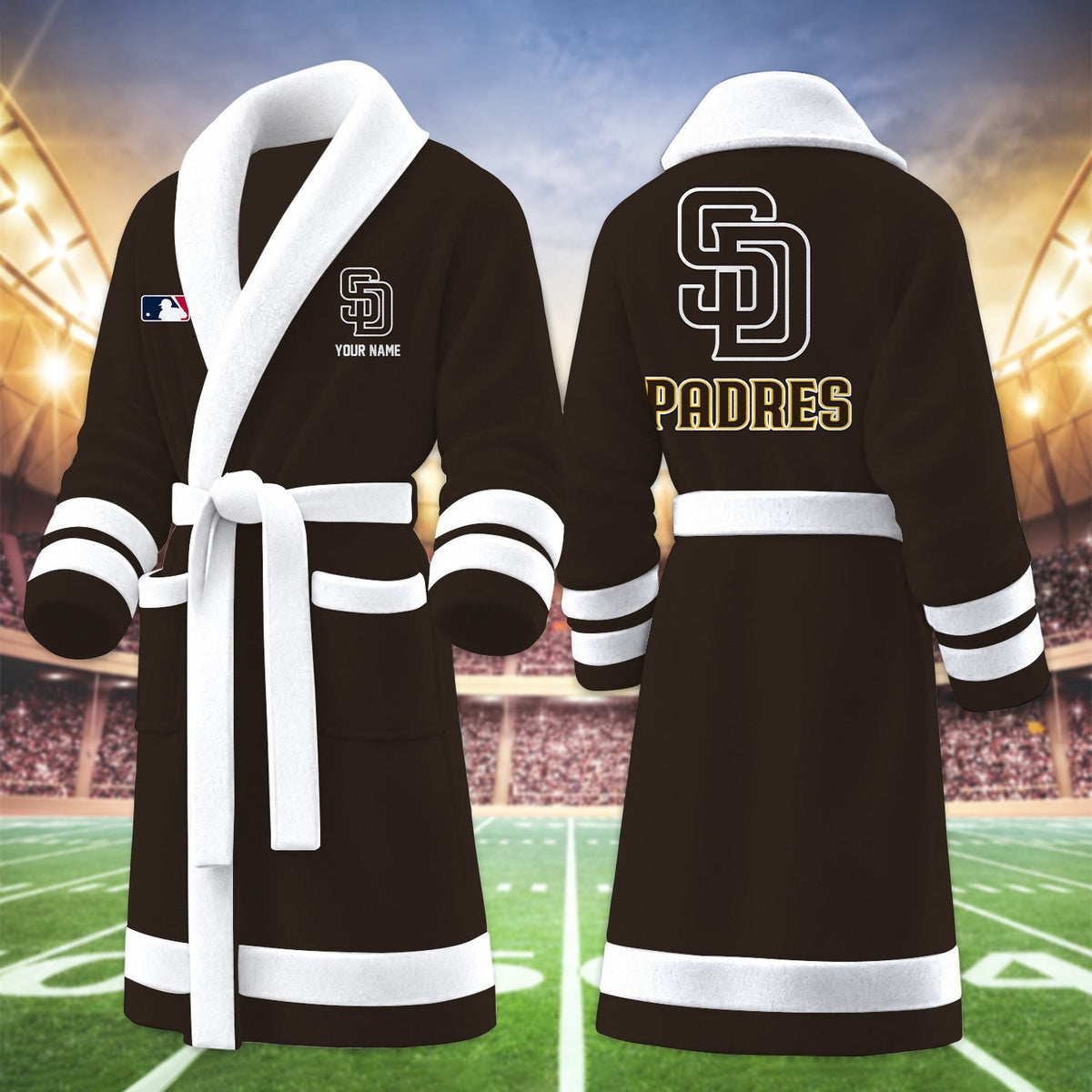 [HOMERUN DEAL] NEW CUSTOMIZED MLB18 SDP SAN DIEGO PADRES MULTICOLOR FLEECE BATHROBE
