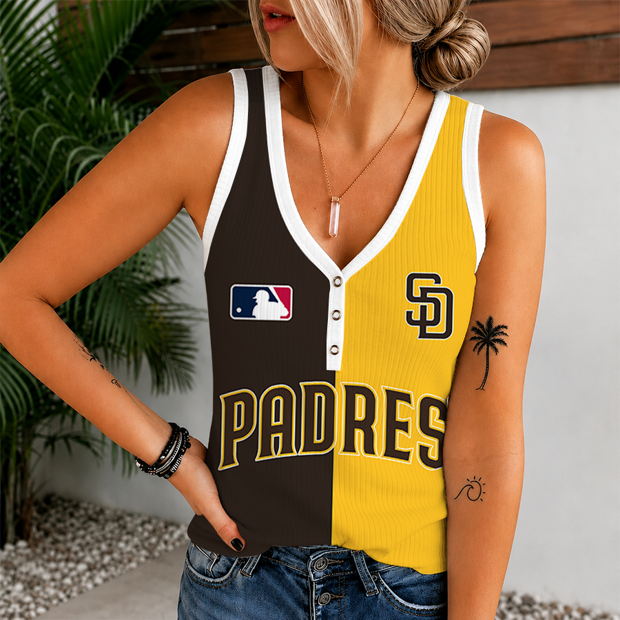 [HOMERUN DEAL] NEW CUSTOMIZED MLB18 SDP SAN DIEGO PADRES WOMEN'S V-NECK TANK TOP