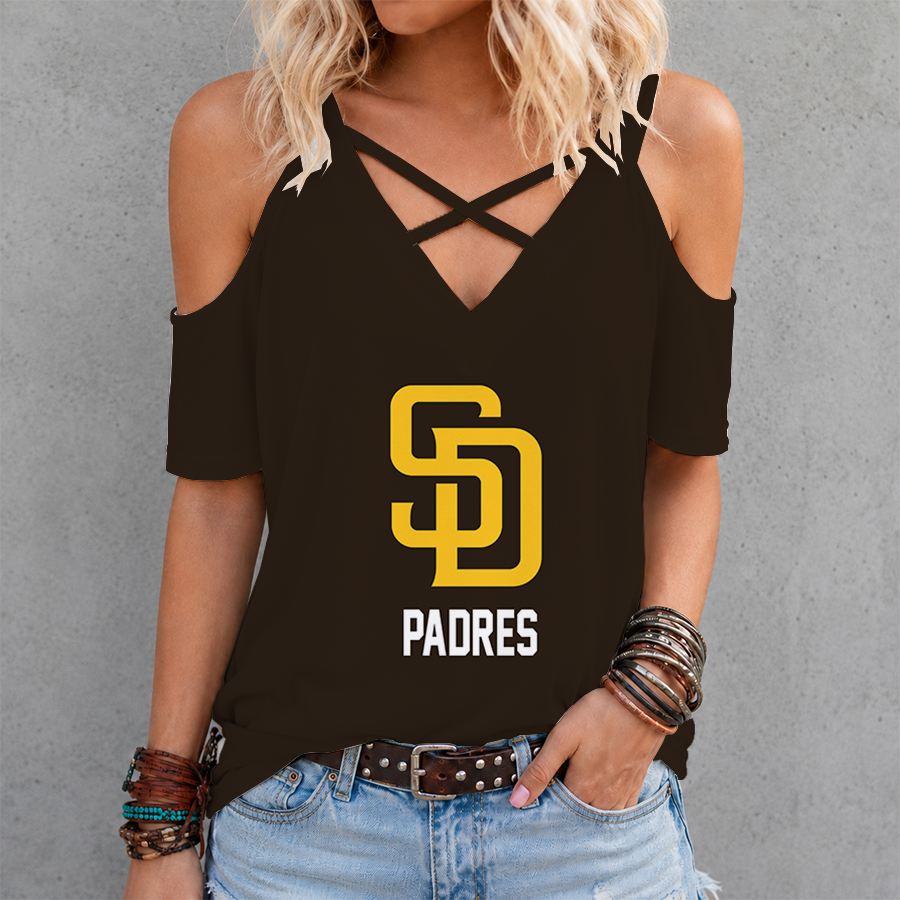 [HOMERUN DEAL] NEW CUSTOMIZED MLB18 SDP SAN DIEGO PADRES CRISS CROSS V-NECK TOP