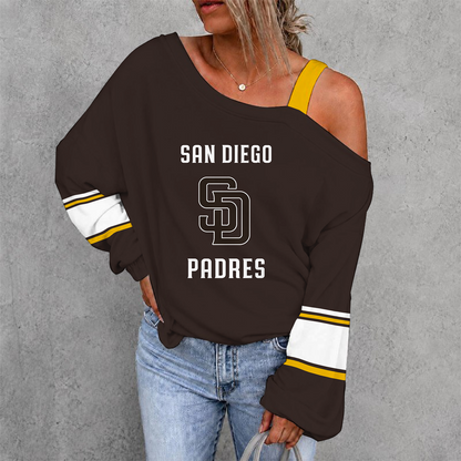 [HOMERUN DEAL] NEW CUSTOMIZED MLB18 SDP SAN DIEGO PADRES WOMEN'S OFF-SHOULDER LONG SLEEVE SHIRT