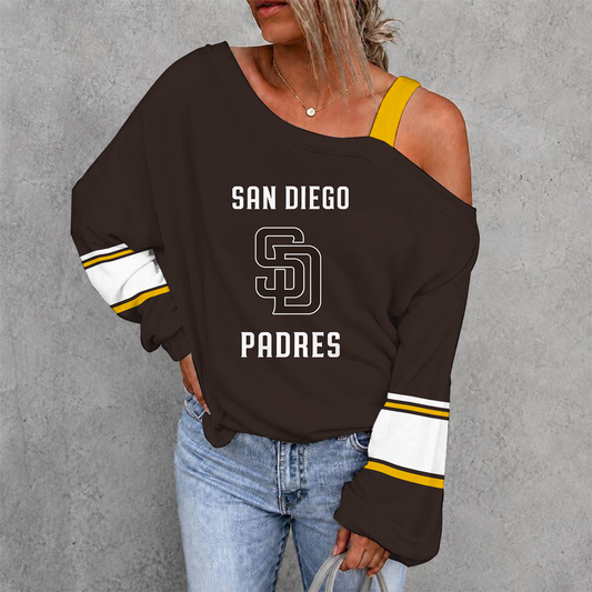 [HOMERUN DEAL] NEW CUSTOMIZED MLB18 SDP SAN DIEGO PADRES WOMEN'S OFF-SHOULDER LONG SLEEVE SHIRT