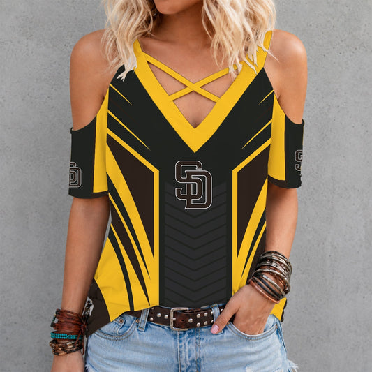 [HOMERUN DEAL] NEW CUSTOMIZED MLB18 SDP SAN DIEGO PADRES CRISS CROSS V-NECK TOP