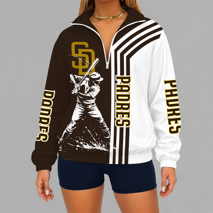 [HOMERUN DEAL] NEW CUSTOMIZED MLB18 SDP SAN DIEGO PADRES V-NECK ZIPPER SWEATSHIRT JACKET