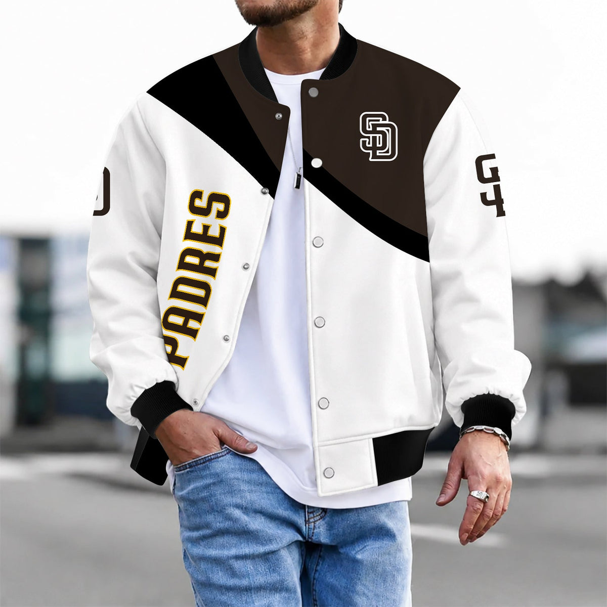 [HOMERUN DEAL] NEW CUSTOMIZED MLB18 SDP SAN DIEGO PADRES SATIN VARSITY & BASEBALL JACKET
