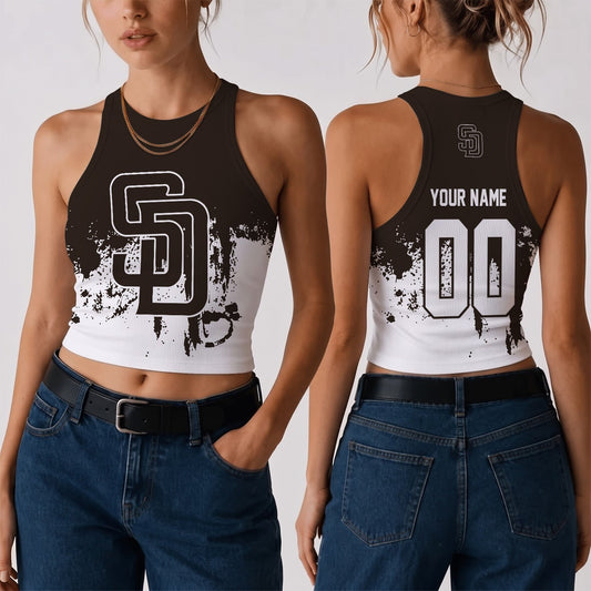 [HOMERUN DEAL] NEW CUSTOMIZED MLB18 SDP THE PADRES WOMEN'S CROP TOP