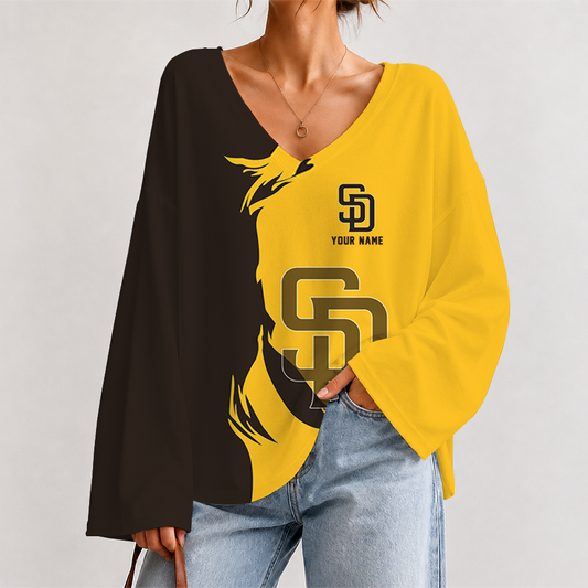 [HOMERUN DEAL] NEW CUSTOMIZED MLB18 SDP SAN DIEGO PADRES V-NECK LONG SLEEVED CROP TOP
