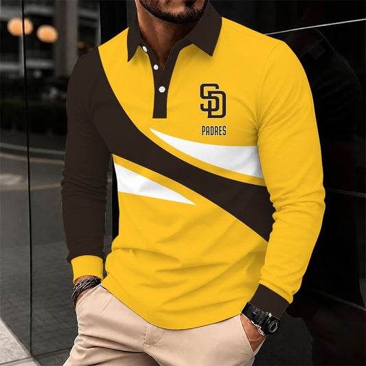 [HOMERUN DEAL] NEW CUSTOMIZED MLB18 SDP SAN DIEGO PADRES MEN'S LONG SLEEVE POLO