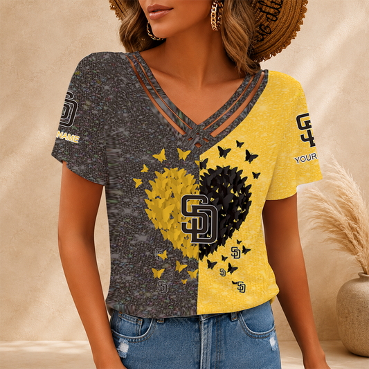 [HOMERUN DEAL] NEW CUSTOMIZED MLB18 SDP SAN DIEGO PADRES V-NECK SHIRT