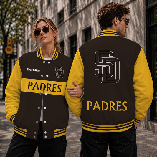 [HOMERUN DEAL] NEW CUSTOMIZED MLB18 SDP SAN DIEGO PADRES SATIN VARSITY & BASEBALL JACKET