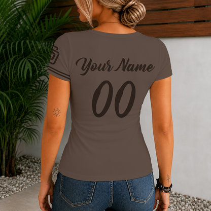 [HOMERUN DEAL] NEW CUSTOMIZED MLB18 SDP SAN DIEGO PADRES WOMEN'S SHORT SLEEVE HENLEY T-SHIRT