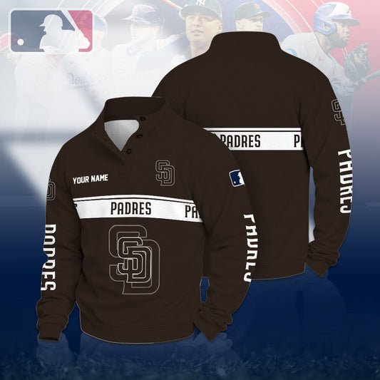 [HOMERUN DEAL] NEW CUSTOMIZED MLB18 SDP SAN DIEGO PADRES QUARTER-BUTTON SWEATSHIRT