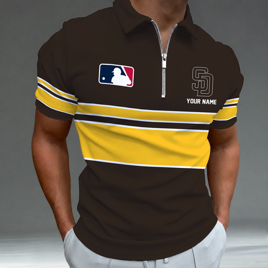 [HOMERUN DEAL] NEW CUSTOMIZED MLB18 SDP SAN DIEGO PADRES ZIP POLO SHIRT