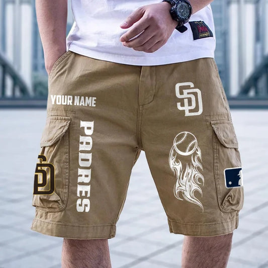 [HOMERUN DEAL] NEW CUSTOMIZED MLB18 SDP SAN DIEGO PADRES MEN'S CARGO SHORTS