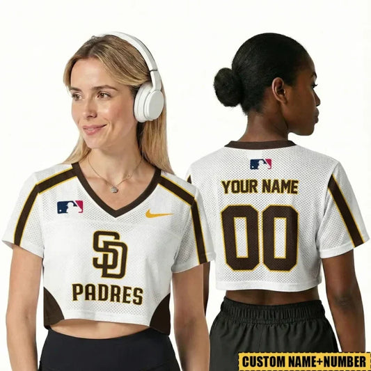 [HOMERUN DEAL] NEW CUSTOMIZED MLB18 SDP SAN DIEGO PADRES V-NECK JERSEY CROP TOP