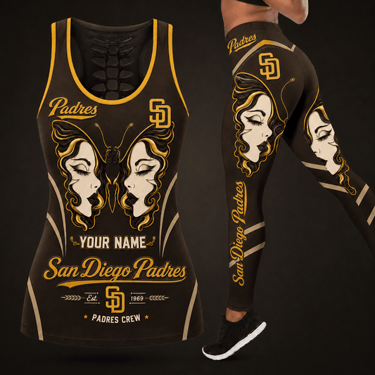 [HOMERUN DEAL] NEW CUSTOMIZED MLB18 SDP SAN DIEGO PADRES HOLLOW TANK TOP & LEGGINGS SET