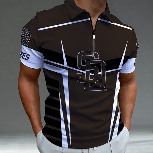 [HOMERUN DEAL] NEW CUSTOMIZED MLB18 SDP SAN DIEGO PADRES ZIP POLO SHIRT