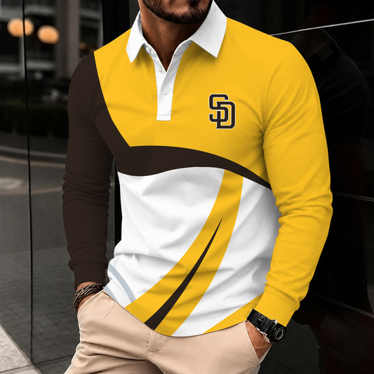 [HOMERUN DEAL] NEW CUSTOMIZED MLB18 SDP SAN DIEGO PADRES MEN'S LONG SLEEVE POLO