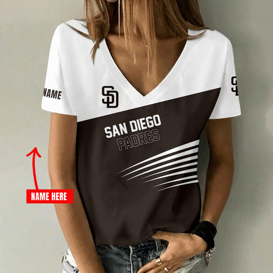 [HOMERUN DEAL] NEW CUSTOMIZED MLB18 SDP SAN DIEGO PADRES V-NECK FEMALE SHIRT