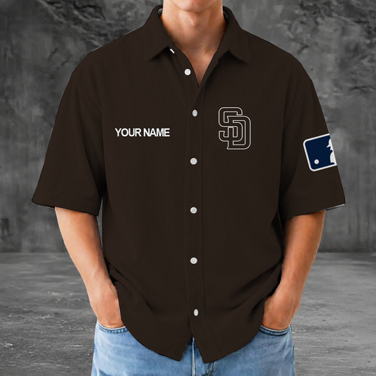 [HOMERUN DEAL] NEW CUSTOMIZED MLB18 SDP SAN DIEGO PADRES SEERSUCKER BUTTON SHIRT
