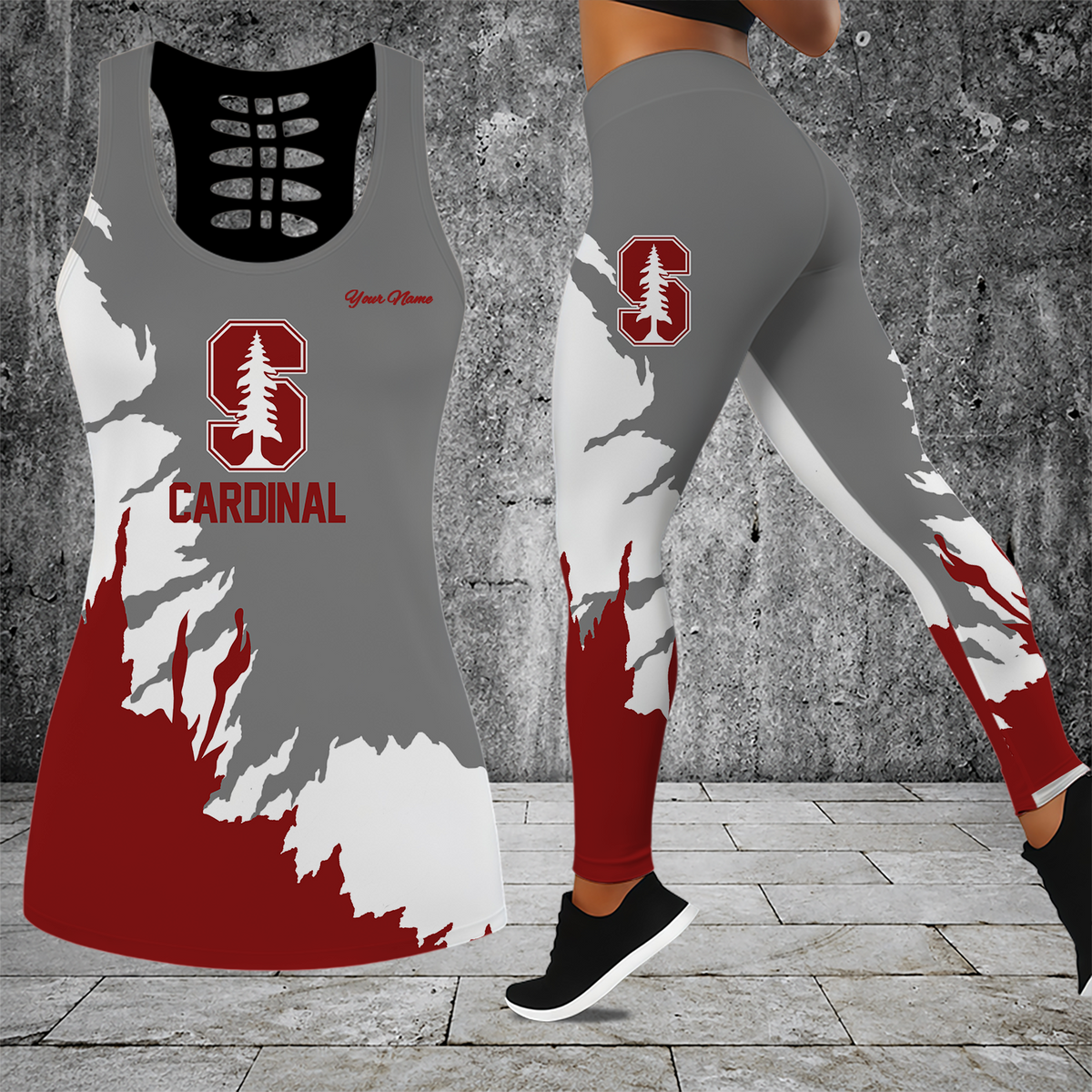 [HOMERUN DEAL] NEW CUSTOMIZED NCAA CWS18 STC STANFORD CARDINAL HOLLOW TANK TOP & LEGGINGS SET