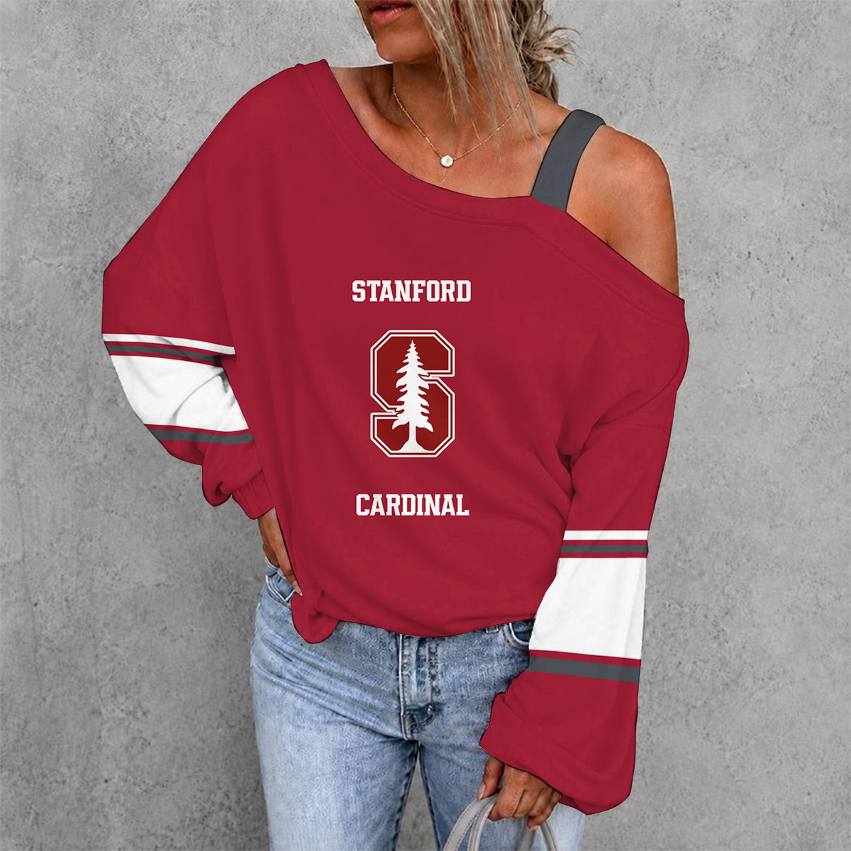 [HOMERUN DEAL] NEW CUSTOMIZED NCAA CWS18 STC STANFORD CARDINAL WOMEN'S OFF-SHOULDER LONG SLEEVE SHIRT