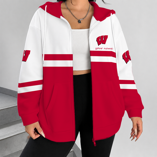 [TOUCHDOWN DEAL] NEW CUSTOMIZED NCAA FBS18 WSB WISCONSIN BADGERS ZIP HOODIE