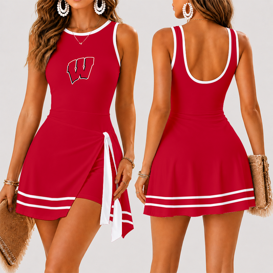 [FAN FAVORITE] NEW CUSTOMIZED NCAA FBS18 WSB WISCONSIN BADGERS WOMEN'S SUMMER SKORT DRESS